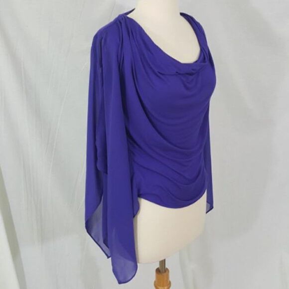 𝅺bebe Sheer Back Cowl Neck Cape Purple sz XXS NEW - Picture 2 of 6